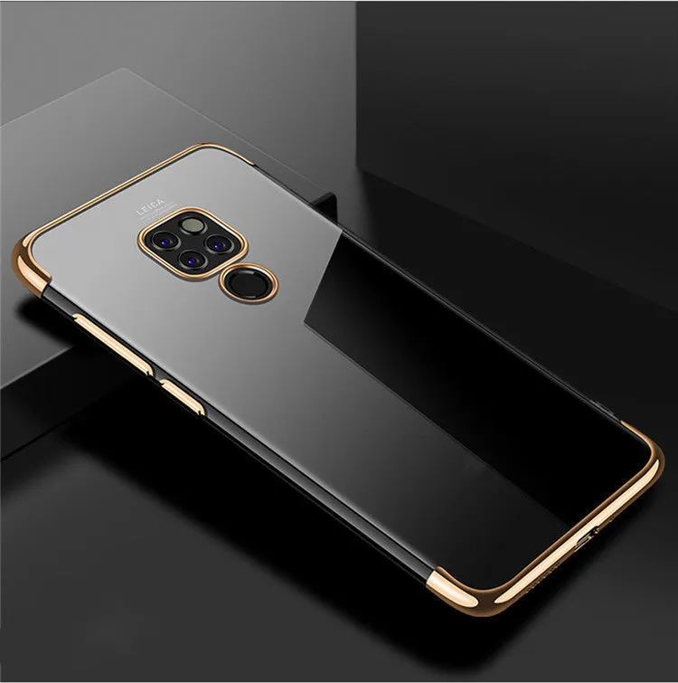 Three section TPU transparent mobile phone case back cover in black for Huawei P20