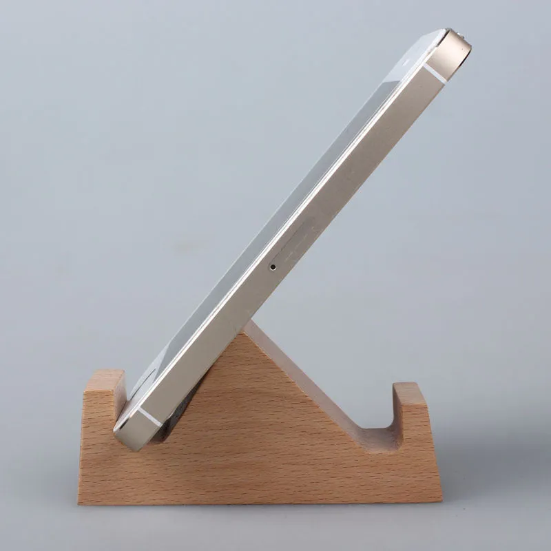 A decorative beech wood and resin mobile phone holder stand featuring themed designs like animals and zodiac signs.
