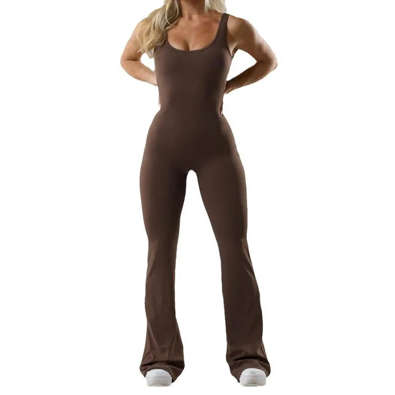 Women's black milk silk yoga bodysuit with seamless design and built-in chest pad on a mannequin.