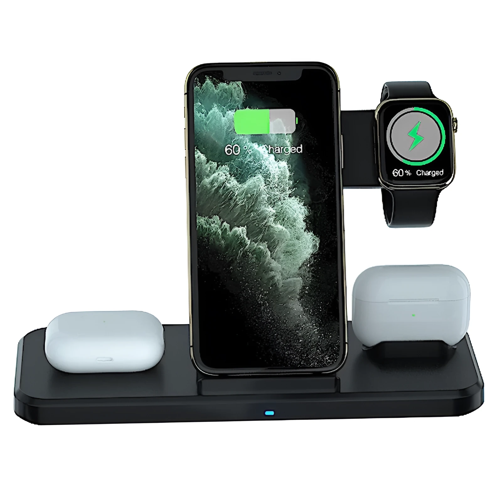 Black universal three-in-one bracket wireless charger with indicator light and multiple devices