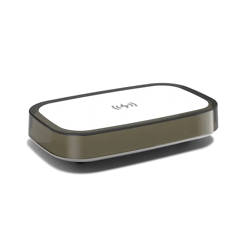 White 15W wireless charger with touch night lamp on a table, 181x111x38mm, ABS PP silicone construction