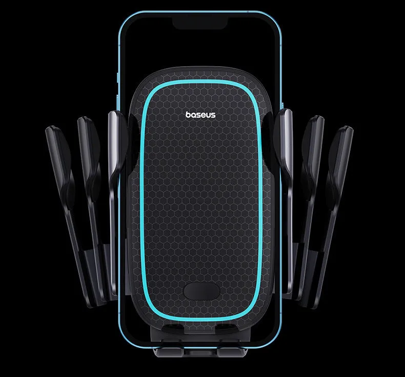 Galaxy Pro automatic car phone holder wireless charger air vent mount Star Black with phone inserted