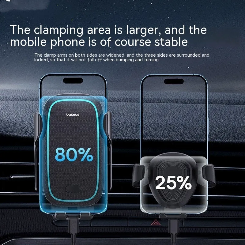 Galaxy Pro automatic car phone holder wireless charger air vent mount Star Black with phone inserted