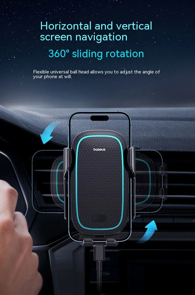 Galaxy Pro automatic car phone holder wireless charger air vent mount Star Black with phone inserted