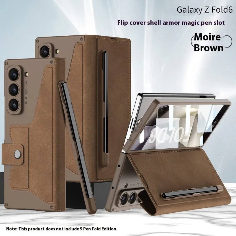 Galaxy Z Fold 6 PC phone case in black carbon fibre pattern showing back cover with hinge cutout