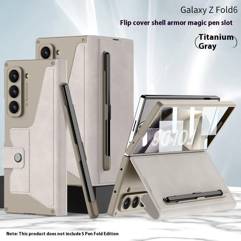 Galaxy Z Fold 6 PC phone case in black carbon fibre pattern showing back cover with hinge cutout