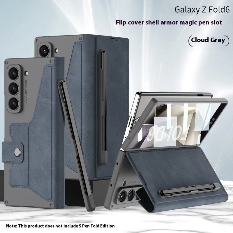 Galaxy Z Fold 6 PC phone case in black carbon fibre pattern showing back cover with hinge cutout