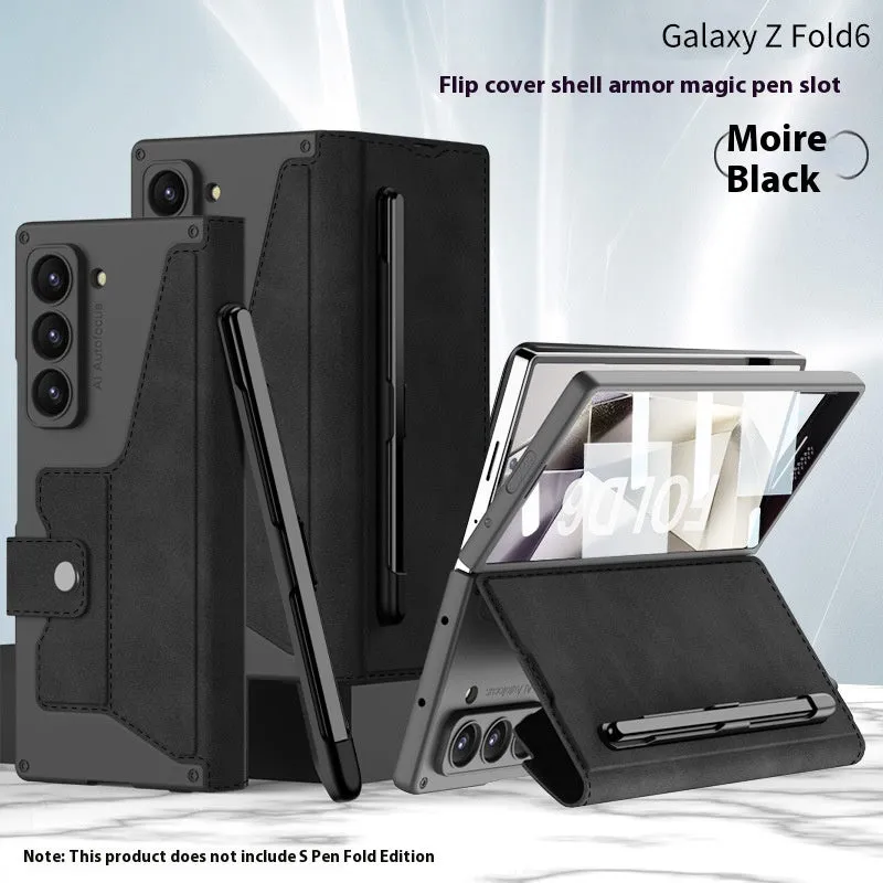 Galaxy Z Fold 6 PC phone case in black carbon fibre pattern showing back cover with hinge cutout