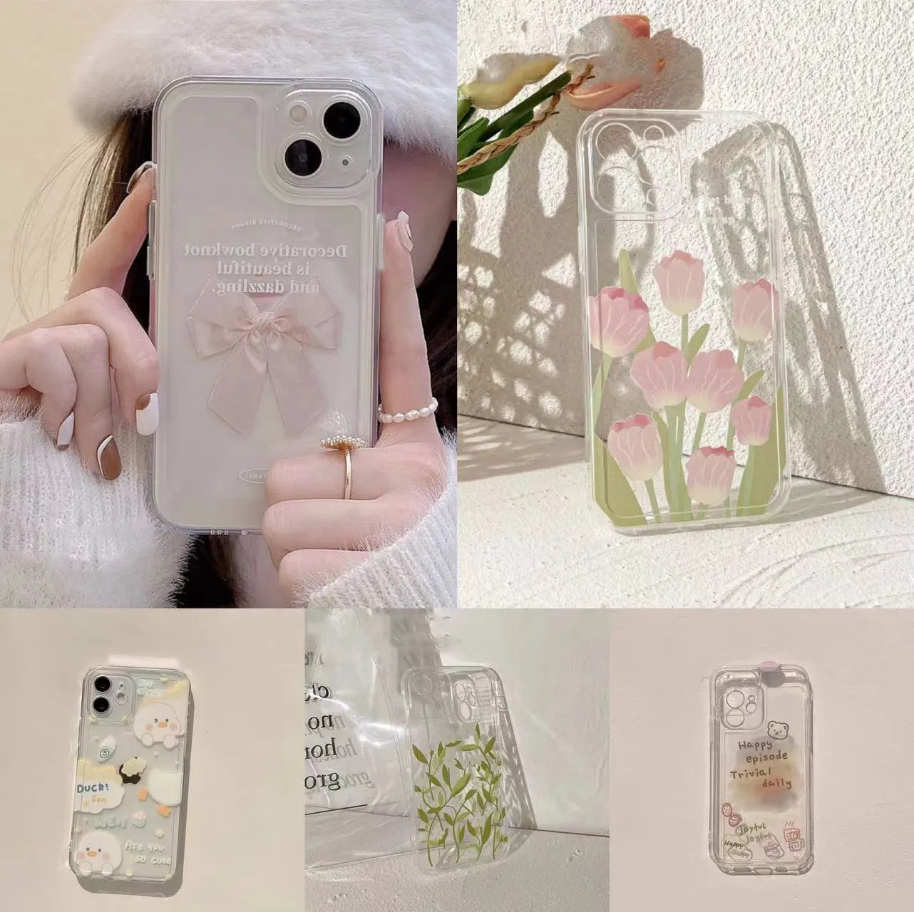 Transparent TPU phone case with cute pattern for iPhone 6 to 13 series