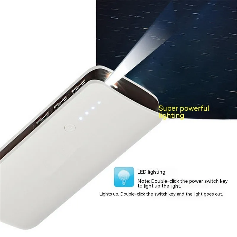 Gift large capacity universal mobile power bank with USB and LED flashlight in blue plastic casing