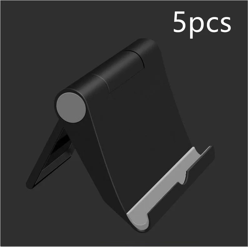 Black PE folding tablet stand holding mobile phone at adjustable angle