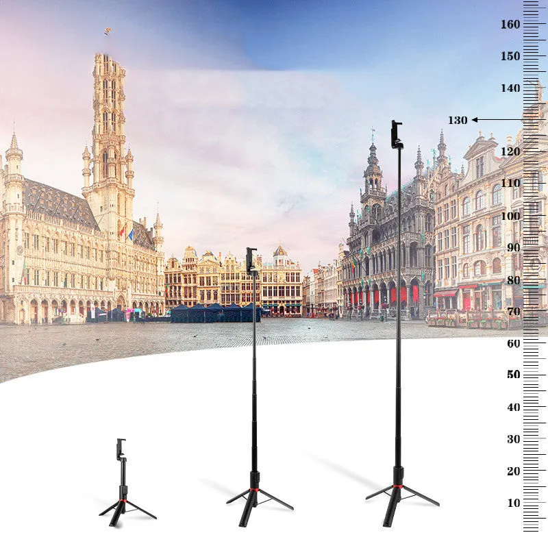 Selfie stick mobile phone Bluetooth universal tripod in army green, aluminium alloy and ABS, compact folded size