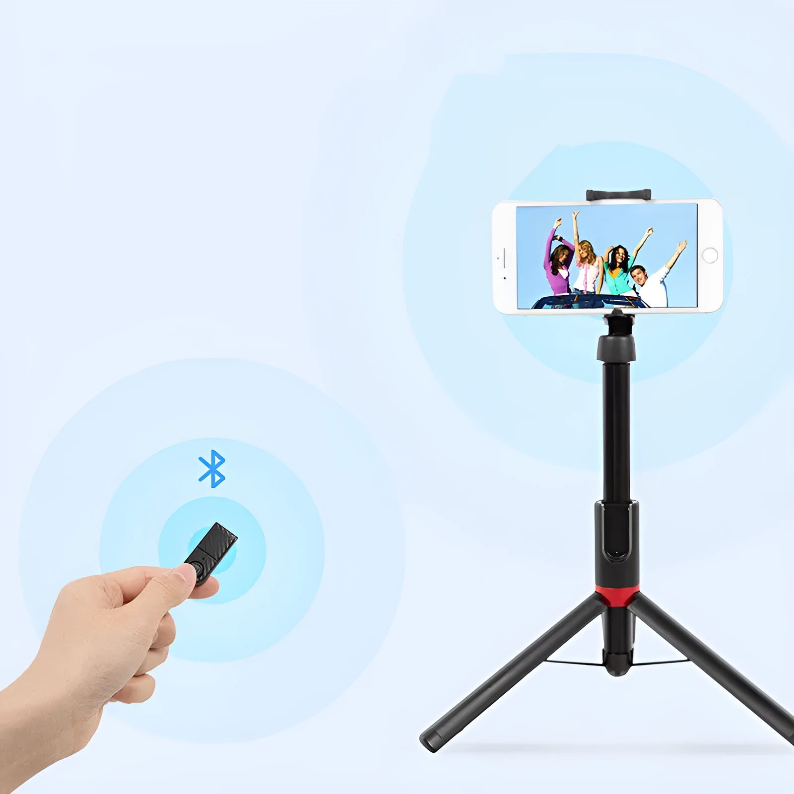 Selfie stick mobile phone Bluetooth universal tripod in army green, aluminium alloy and ABS, compact folded size