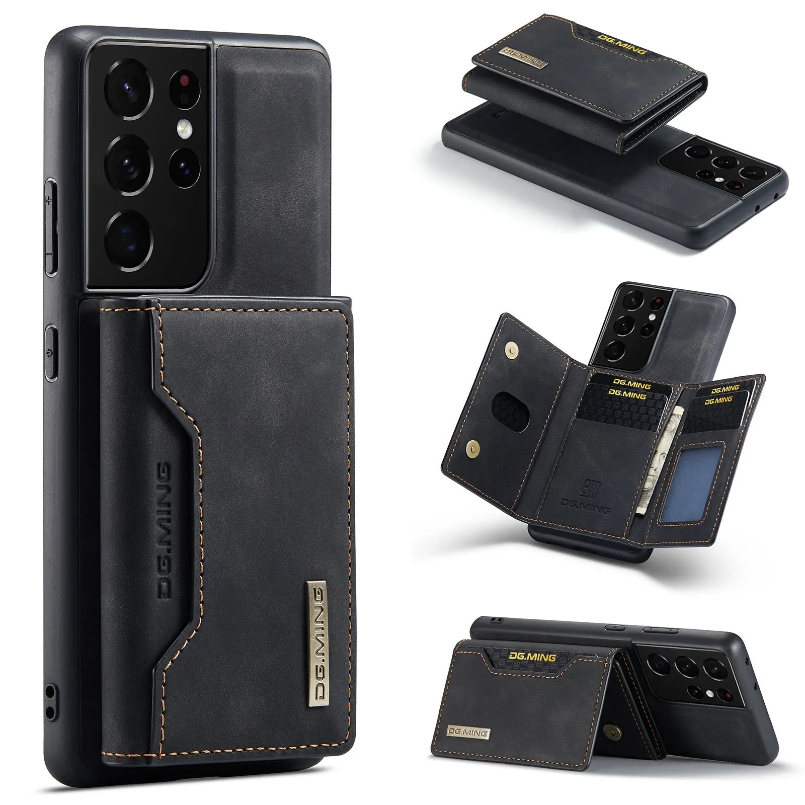 Samsung phone case PU leather magnetic card holder wallet style in combination black with card slot