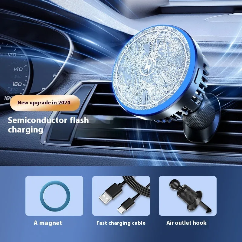 Black magnetic car wireless charger navigation rack with Type-C input and 15W output