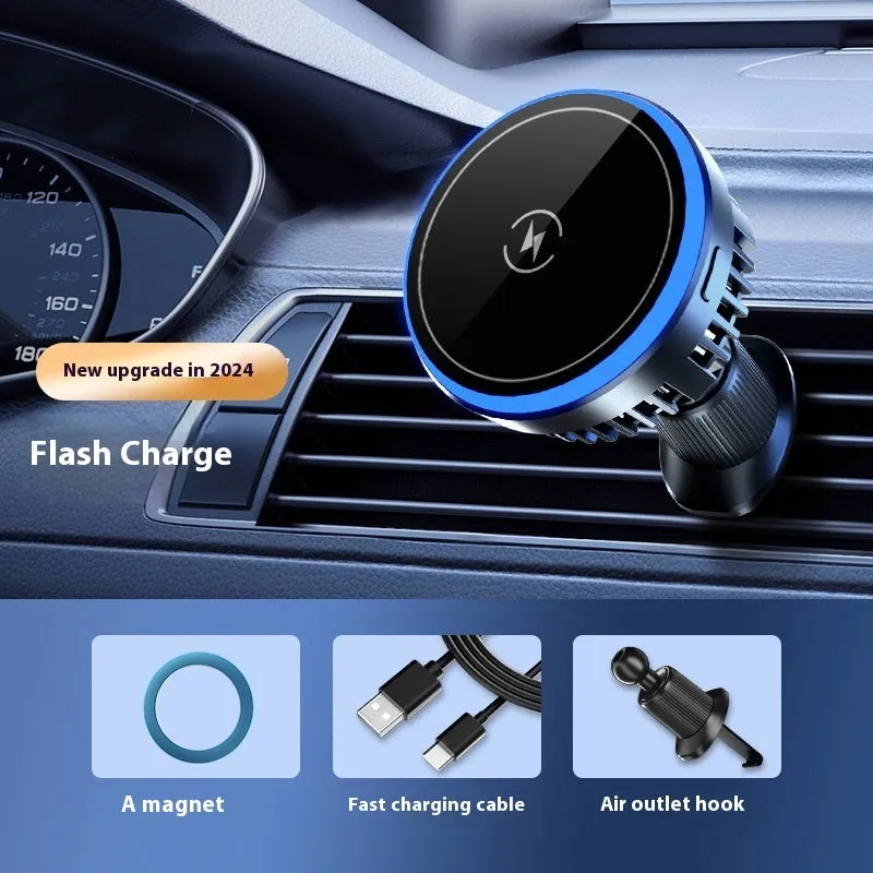 Black magnetic car wireless charger navigation rack with Type-C input and 15W output