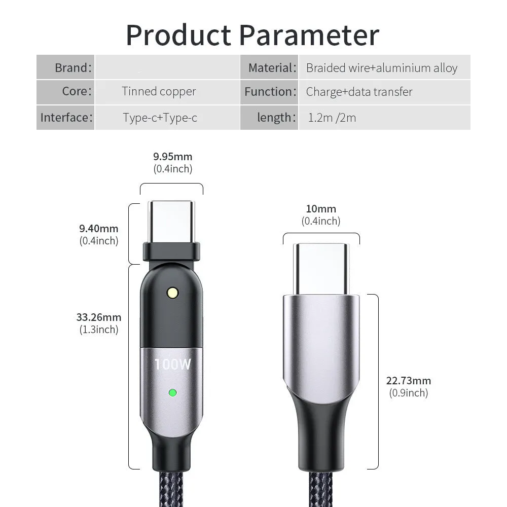 Rotatable data cable in sparkling black with PD fast charging support and winding mechanism