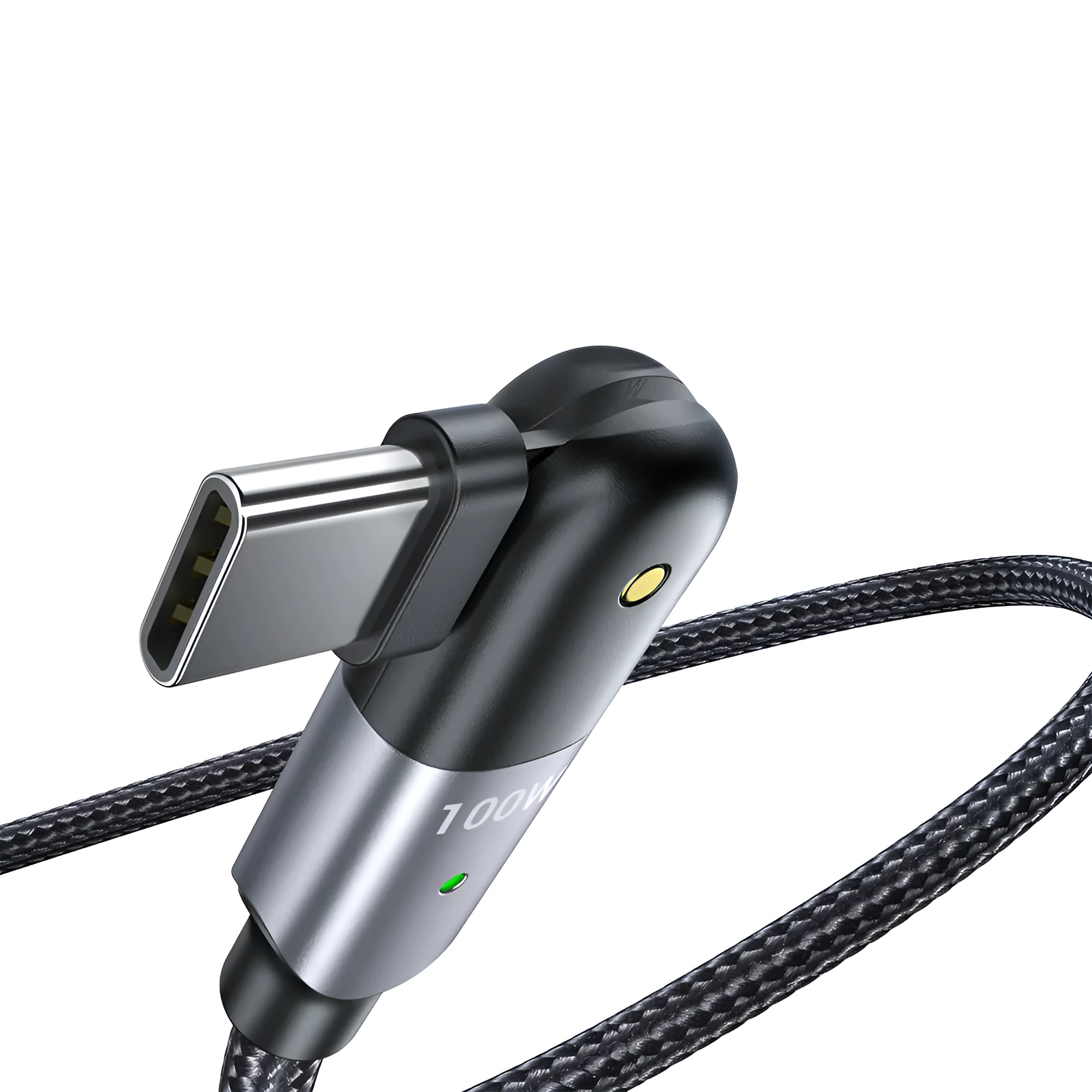 Rotatable data cable in sparkling black with PD fast charging support and winding mechanism