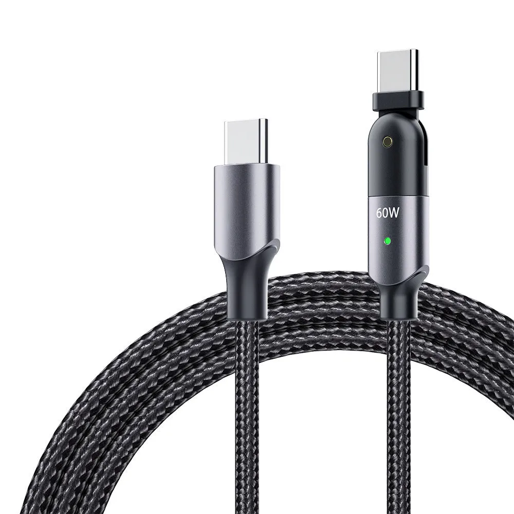 Rotatable data cable in sparkling black with PD fast charging support and winding mechanism