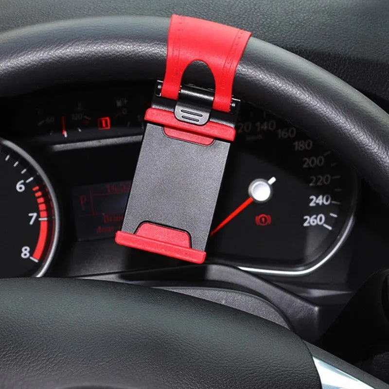 Black universal car steering wheel clip mount holder for mobile phones and GPS devices
