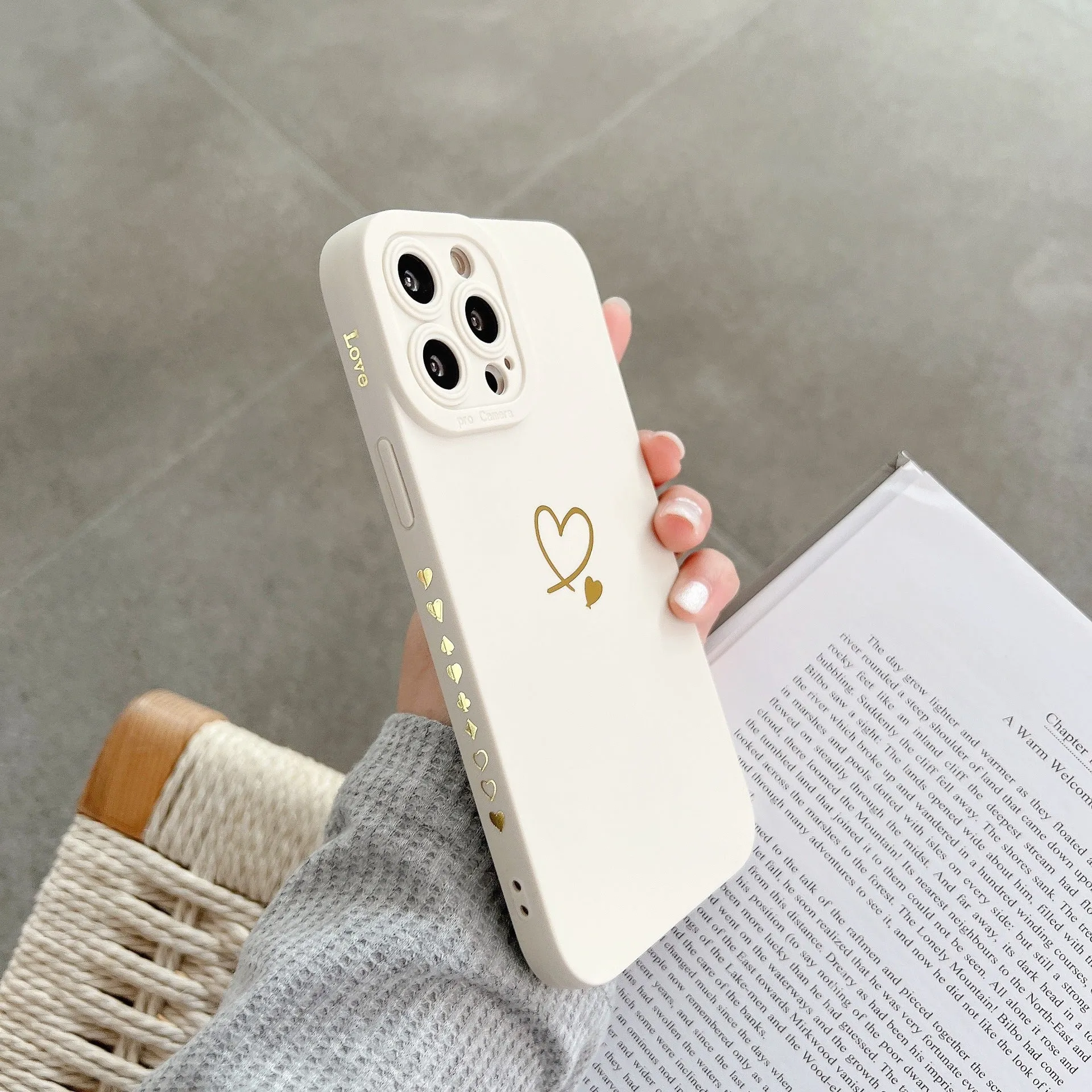 Soft love shockproof silicone phone case in beige for Apple iPhone 13 and 14 series with raised bumper edge
