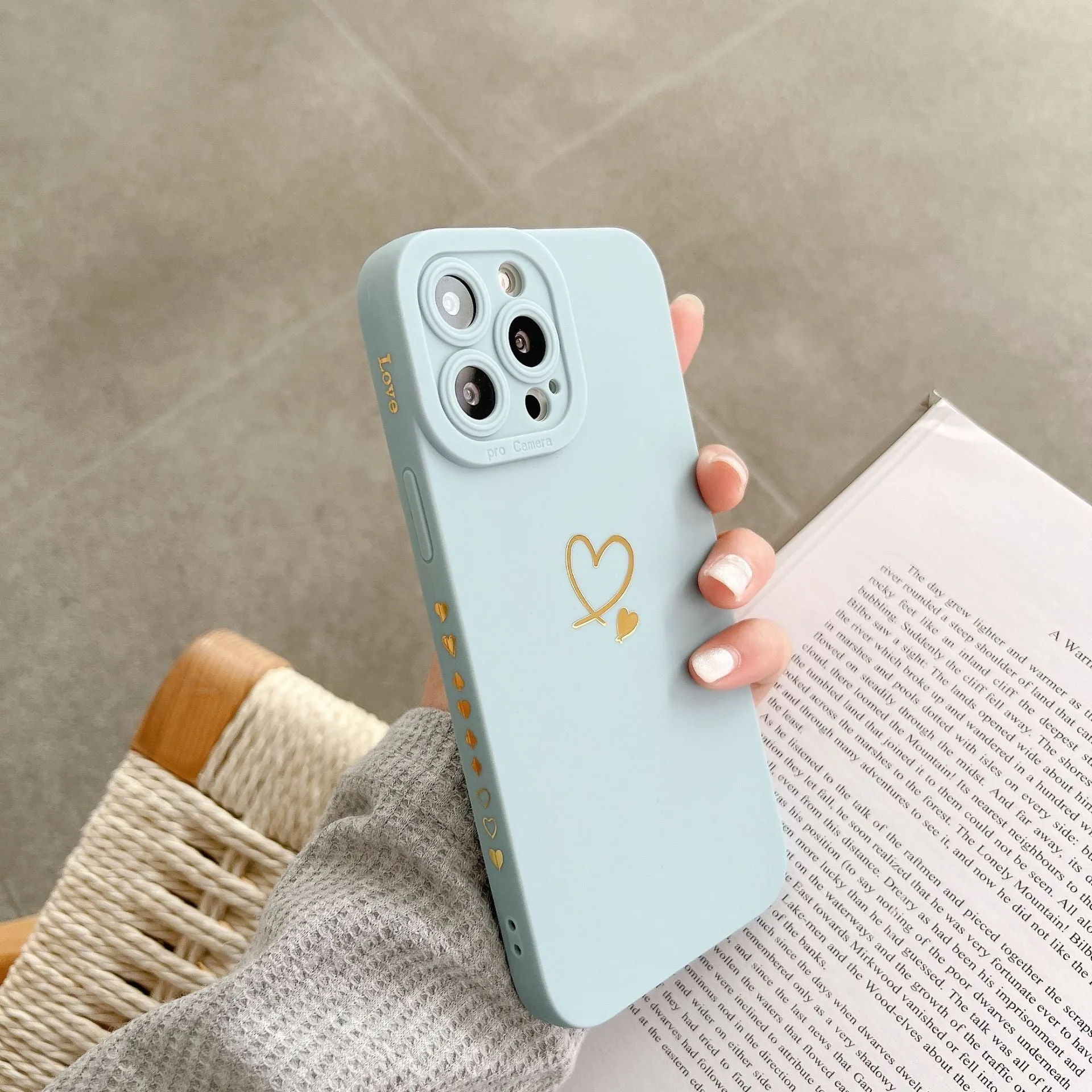 Soft love shockproof silicone phone case in beige for Apple iPhone 13 and 14 series with raised bumper edge
