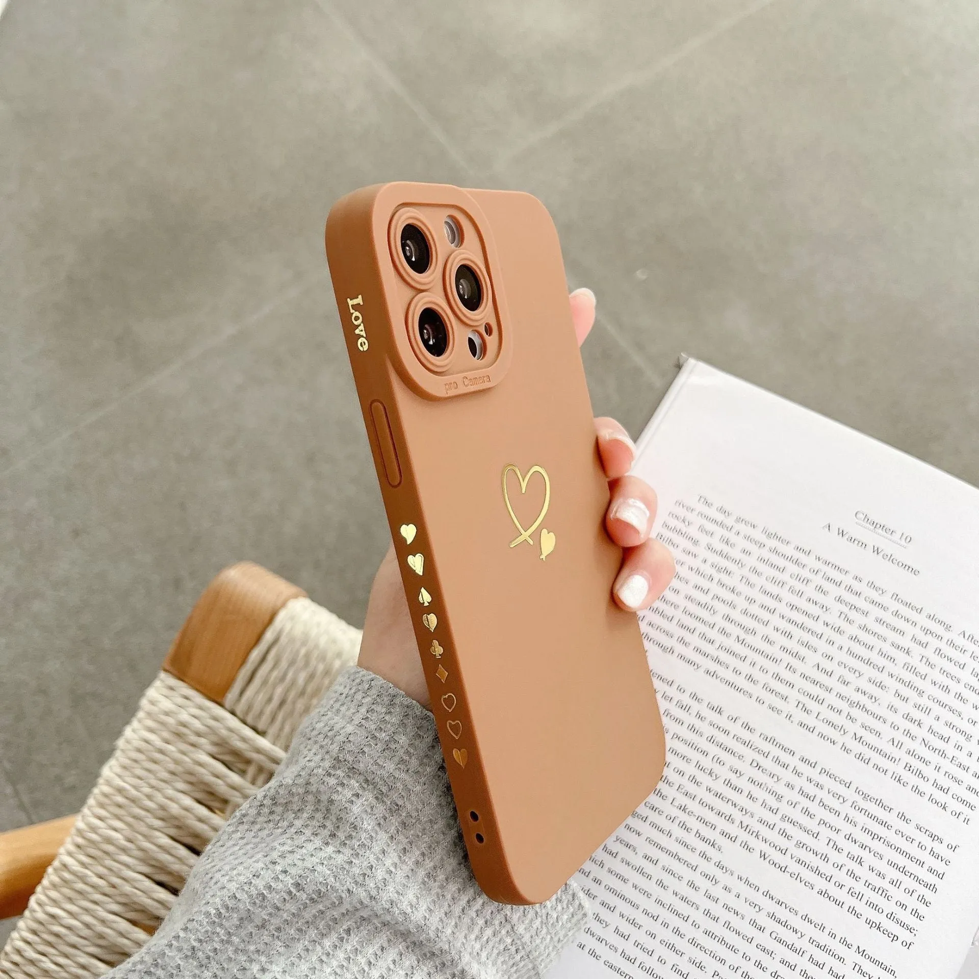 Soft love shockproof silicone phone case in beige for Apple iPhone 13 and 14 series with raised bumper edge
