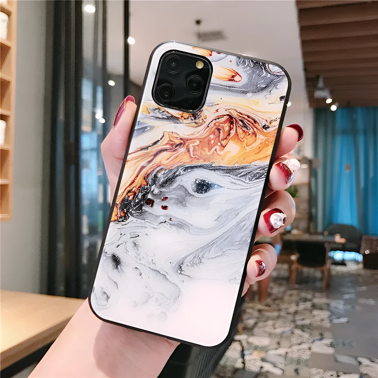 Luxury marble TPU tempered glass protective back cover for iPhone models in multiple colours
