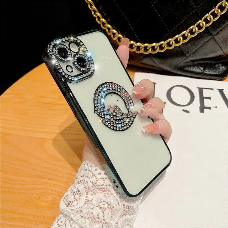 Diamond ring electroplated TPU phone case for Apple iPhone with rhinestones, black colour variant