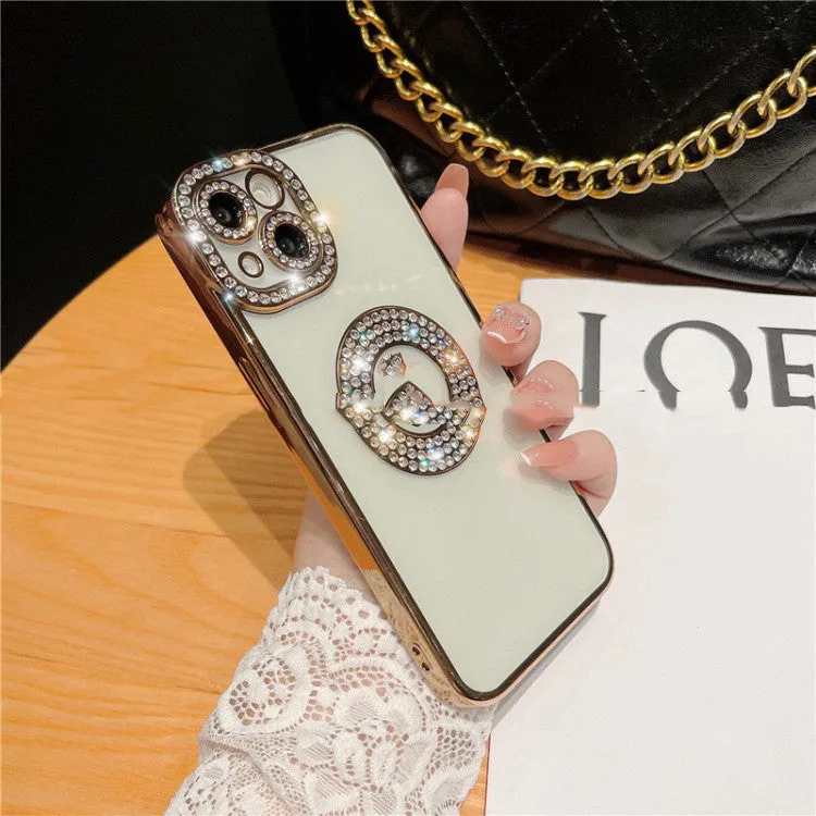 Diamond ring electroplated TPU phone case for Apple iPhone with rhinestones, black colour variant