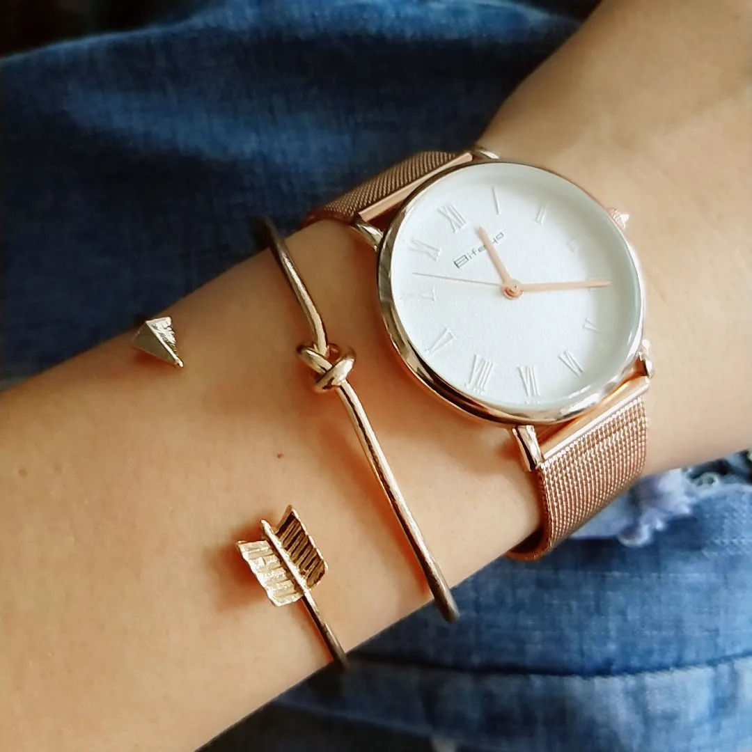 Gold vintage arrow knotted cuff bracelet for women with European American style design