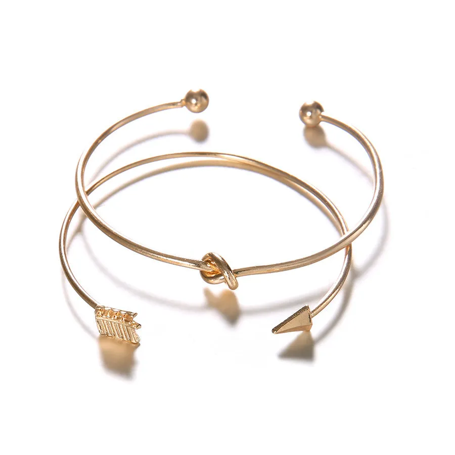 Gold vintage arrow knotted cuff bracelet for women with European American style design