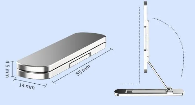 360 rotating foldable aluminium alloy phone holder in silver, 11.5g, 55x14x4.5mm