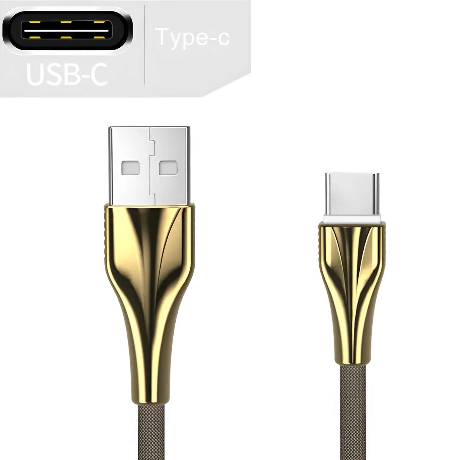 1m aluminium alloy braided data cable in black with Type-C connector on white surface