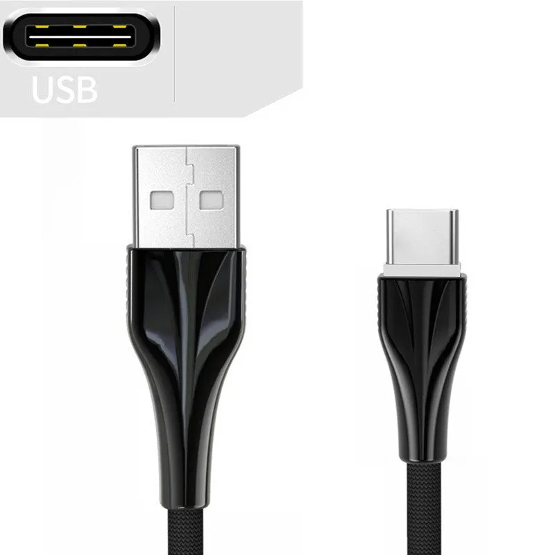 1m aluminium alloy braided data cable in black with Type-C connector on white surface