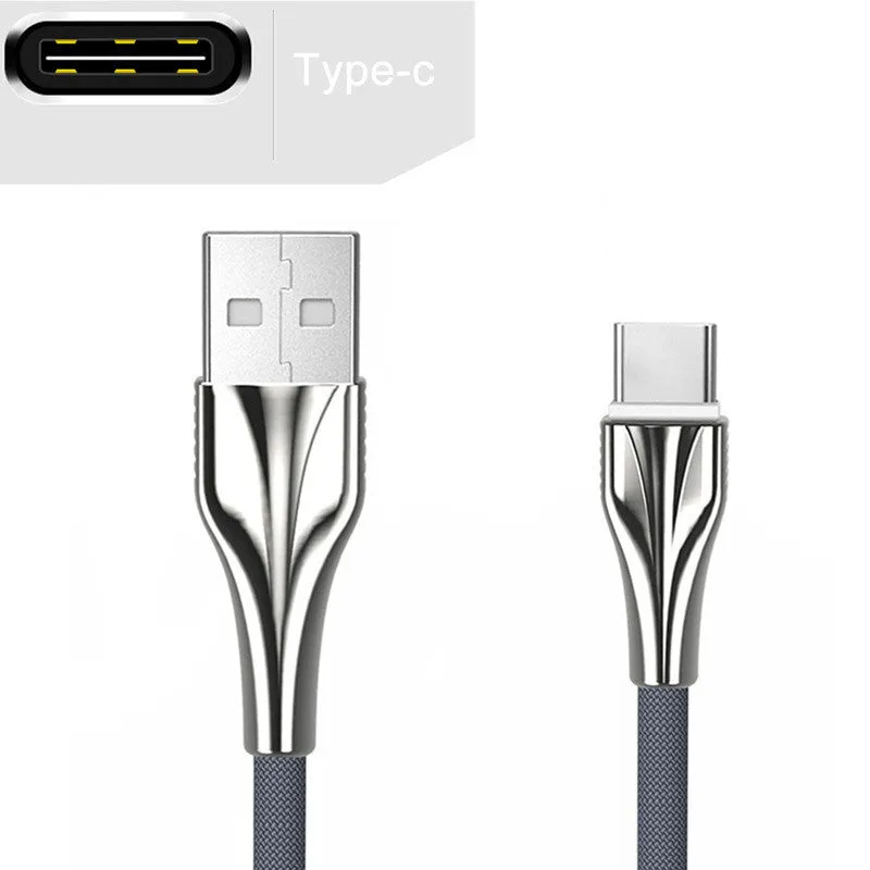 1m aluminium alloy braided data cable in black with Type-C connector on white surface