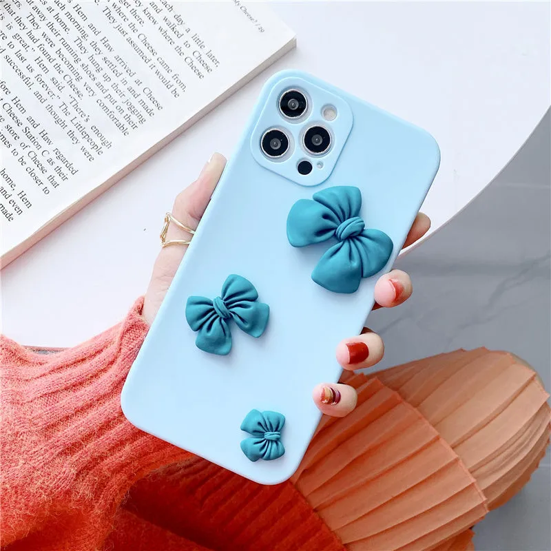 Soft rubber phone case with bow pattern for iPhone 12 Mini 12 11 Pro X XR XS, in multiple colours