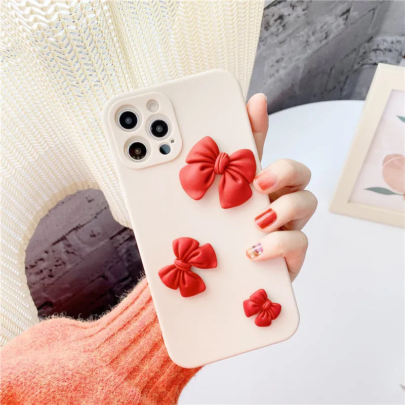 Soft rubber phone case with bow pattern for iPhone 12 Mini 12 11 Pro X XR XS, in multiple colours