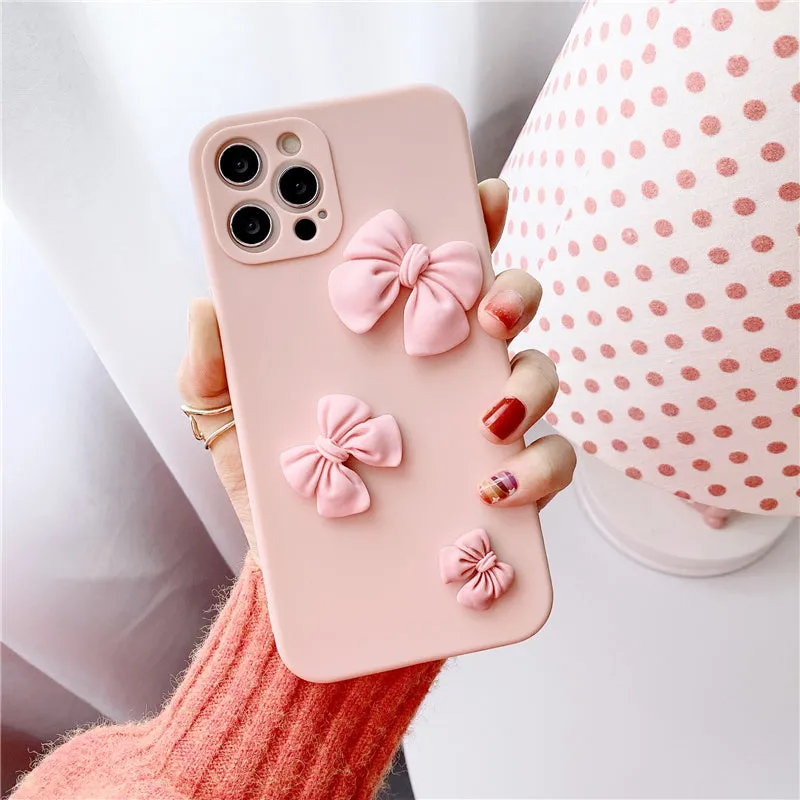 Soft rubber phone case with bow pattern for iPhone 12 Mini 12 11 Pro X XR XS, in multiple colours