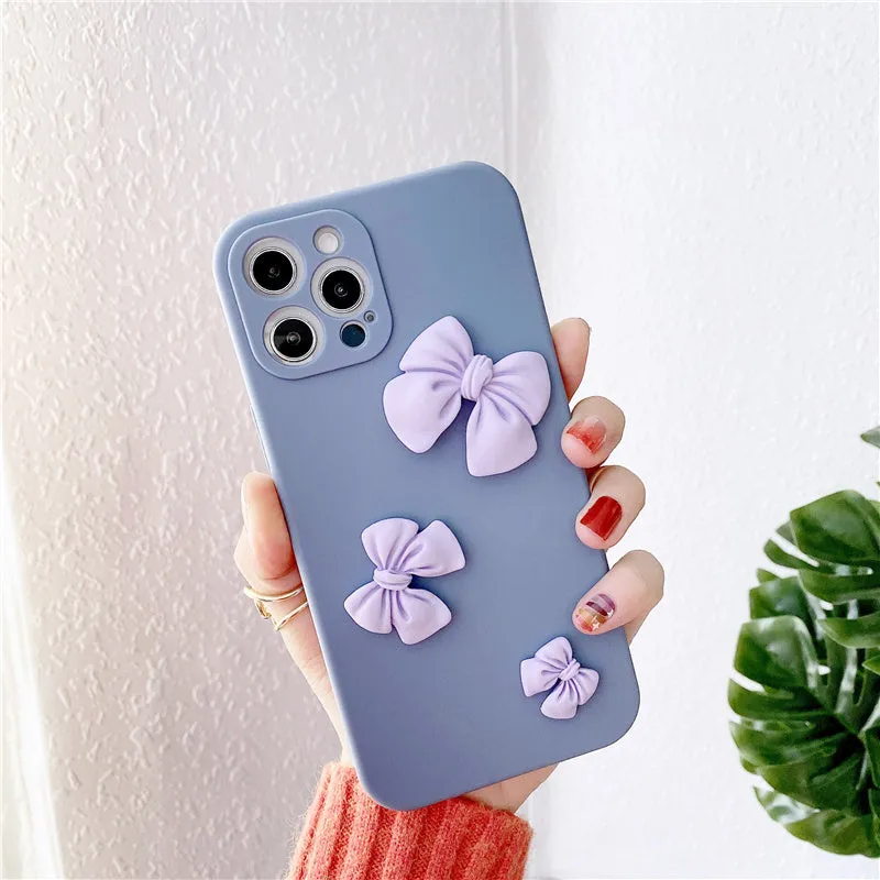 Soft rubber phone case with bow pattern for iPhone 12 Mini 12 11 Pro X XR XS, in multiple colours