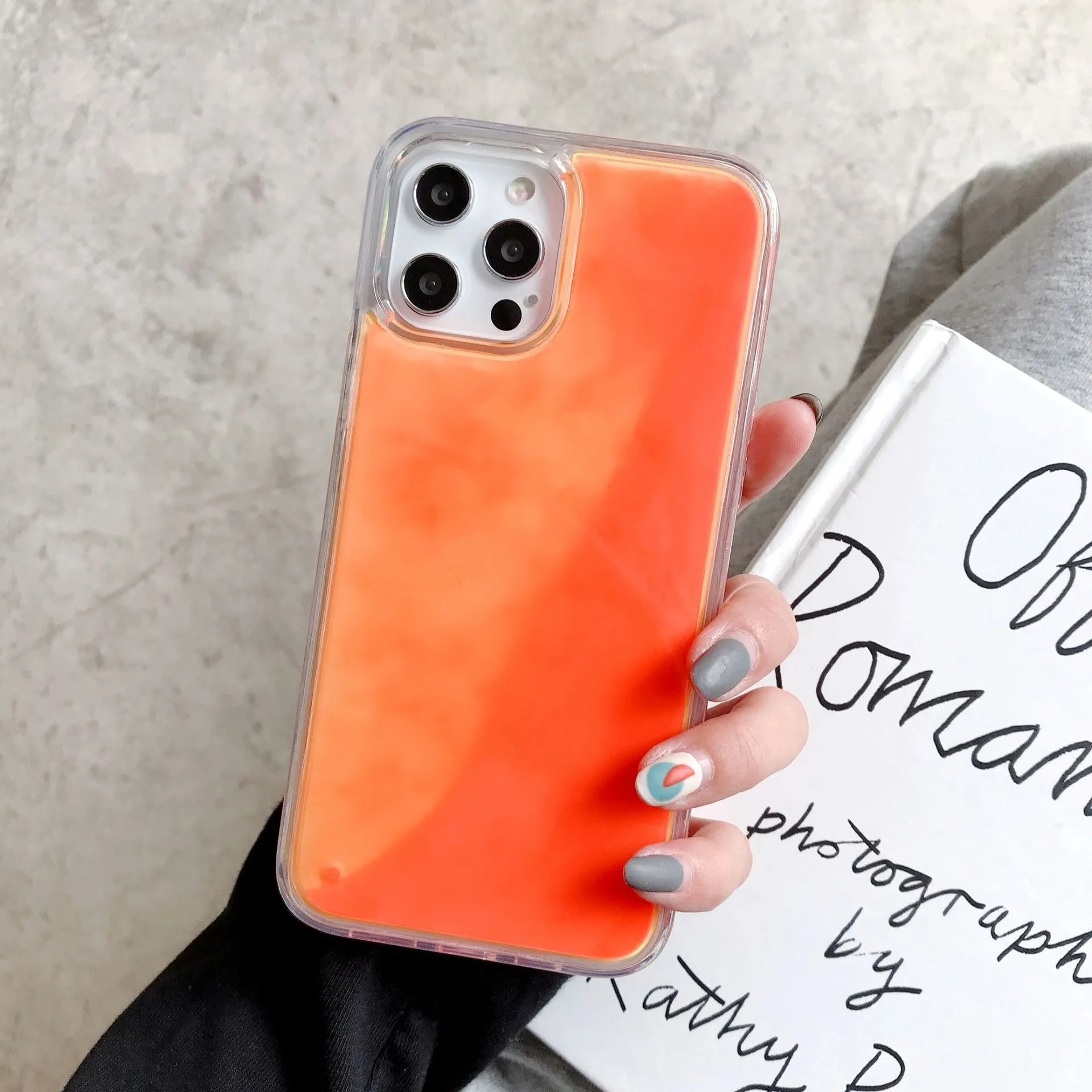Candy Luminous Quicksand TPU+PC mobile phone case back cover in solid colour with glowing effect