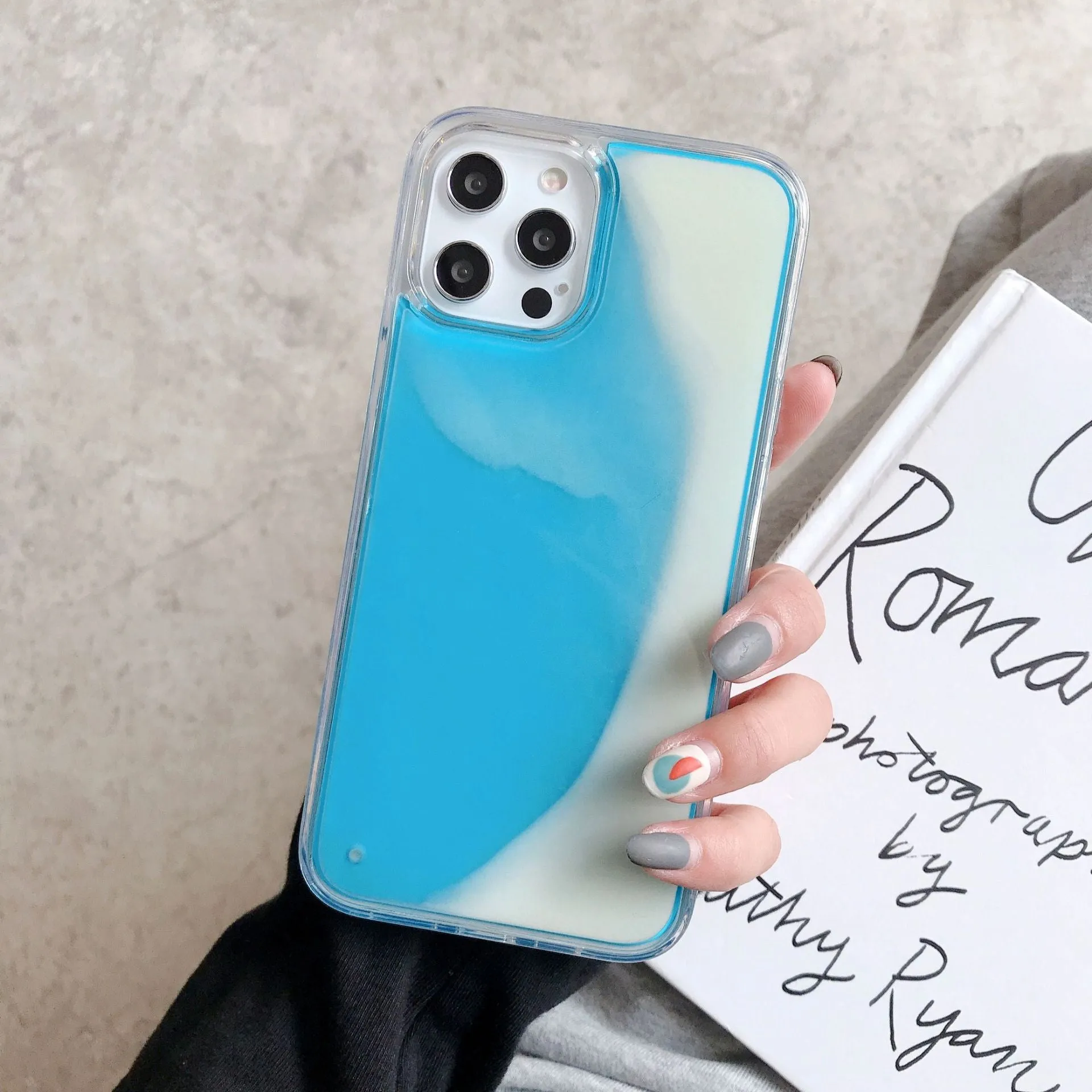Candy Luminous Quicksand TPU+PC mobile phone case back cover in solid colour with glowing effect