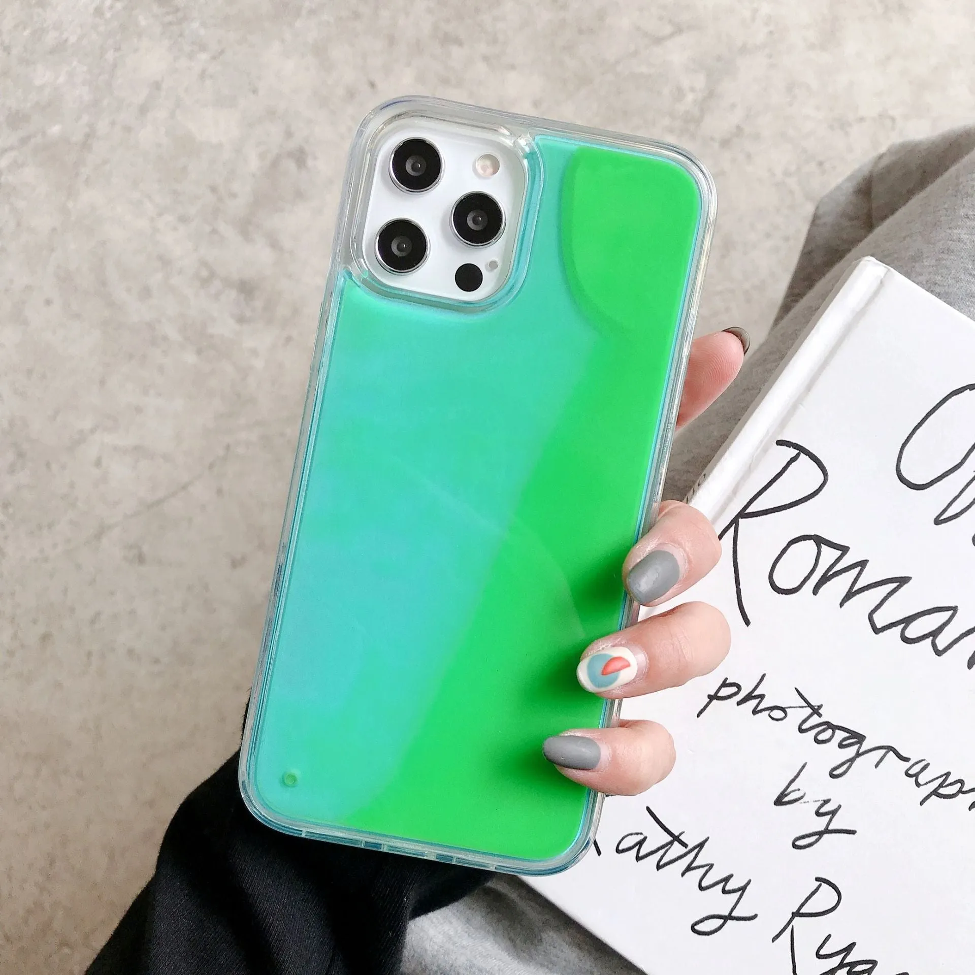 Candy Luminous Quicksand TPU+PC mobile phone case back cover in solid colour with glowing effect