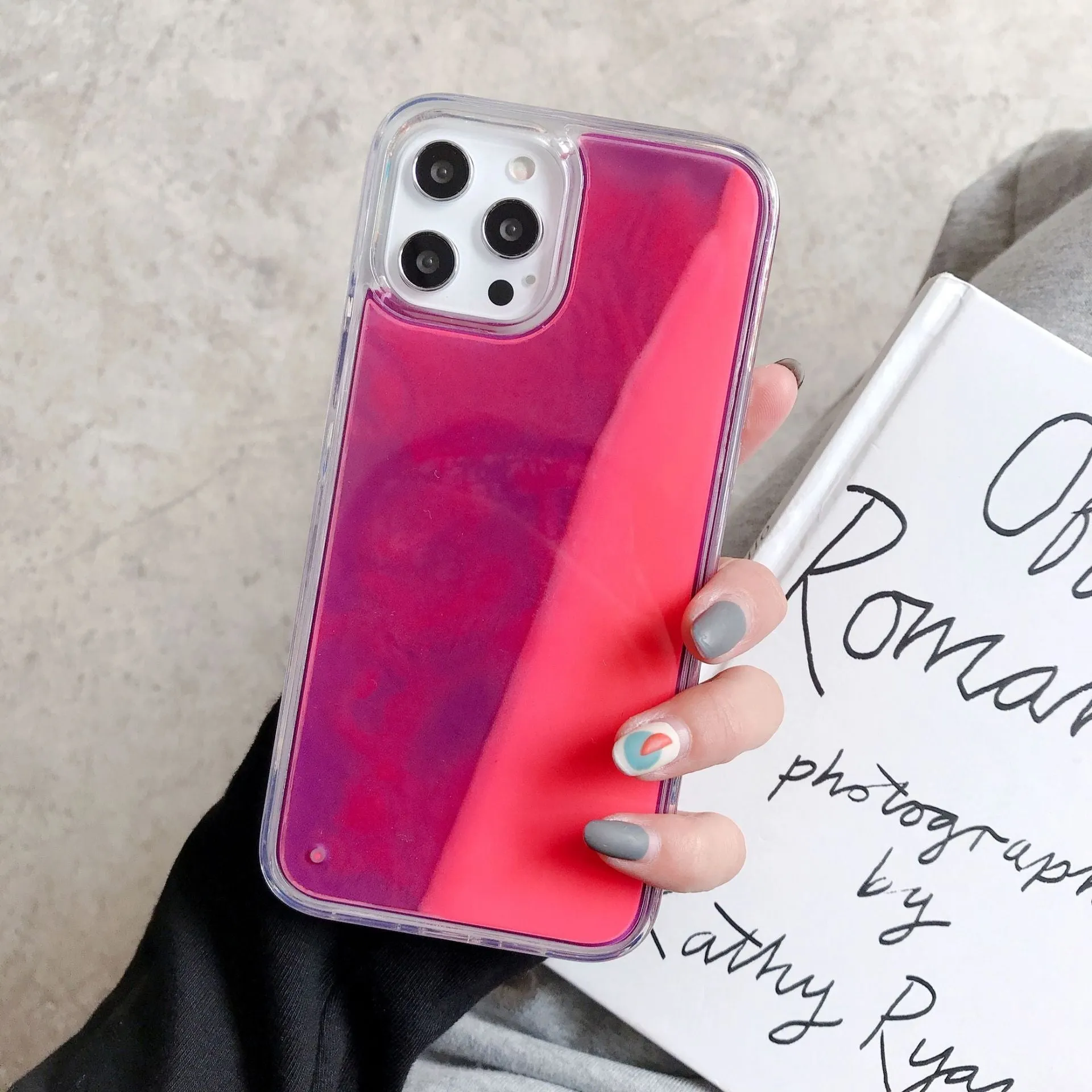 Candy Luminous Quicksand TPU+PC mobile phone case back cover in solid colour with glowing effect