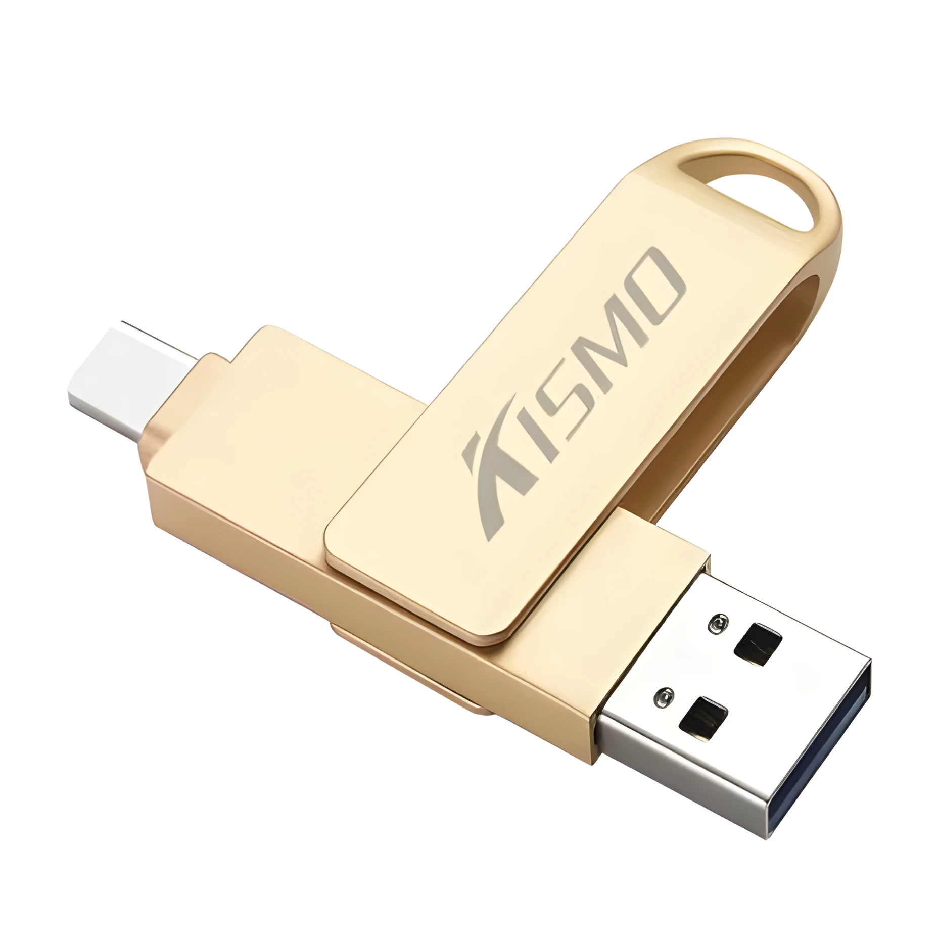 Dual-use USB 3.0 flash drive compatible with Apple and Android, available in 16GB to 128GB, black colour