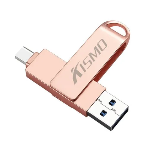 Dual-use USB 3.0 flash drive compatible with Apple and Android, available in 16GB to 128GB, black colour