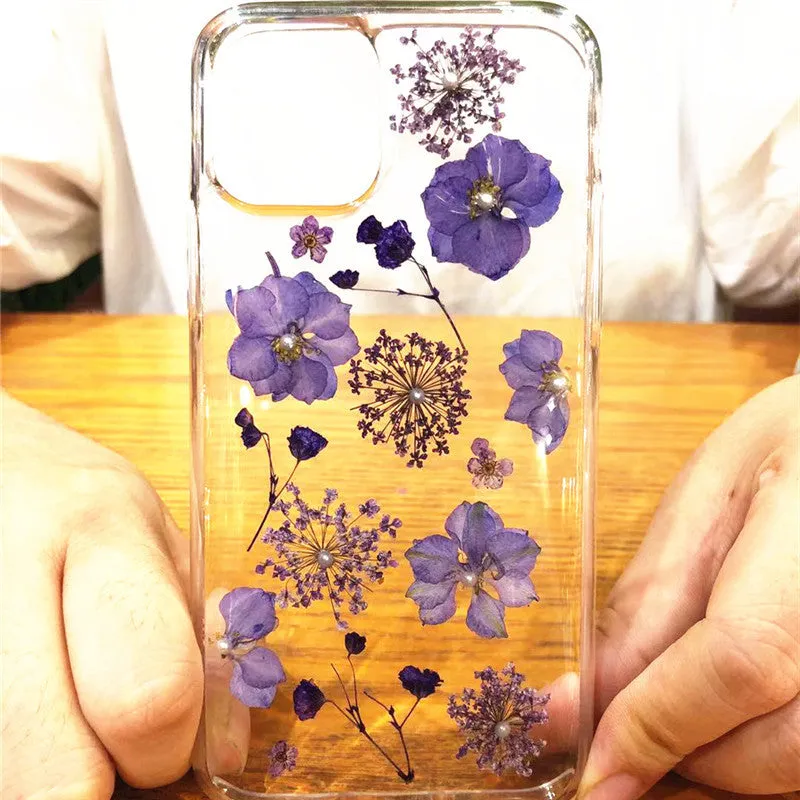 Epoxy real flower phone case with graffiti design for iPhone, TPU back cover
