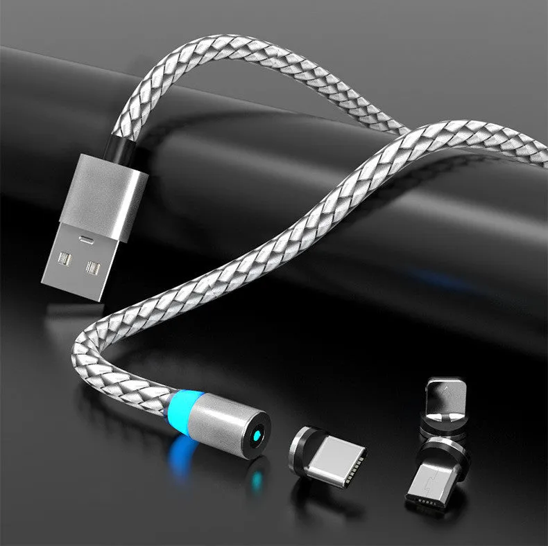 Breathing light magnetic charging cable with LED indicator, showing black 2-metre length and magnetic USB-C connector.