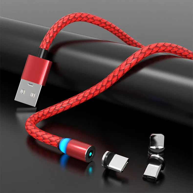 Breathing light magnetic charging cable with LED indicator, showing black 2-metre length and magnetic USB-C connector.