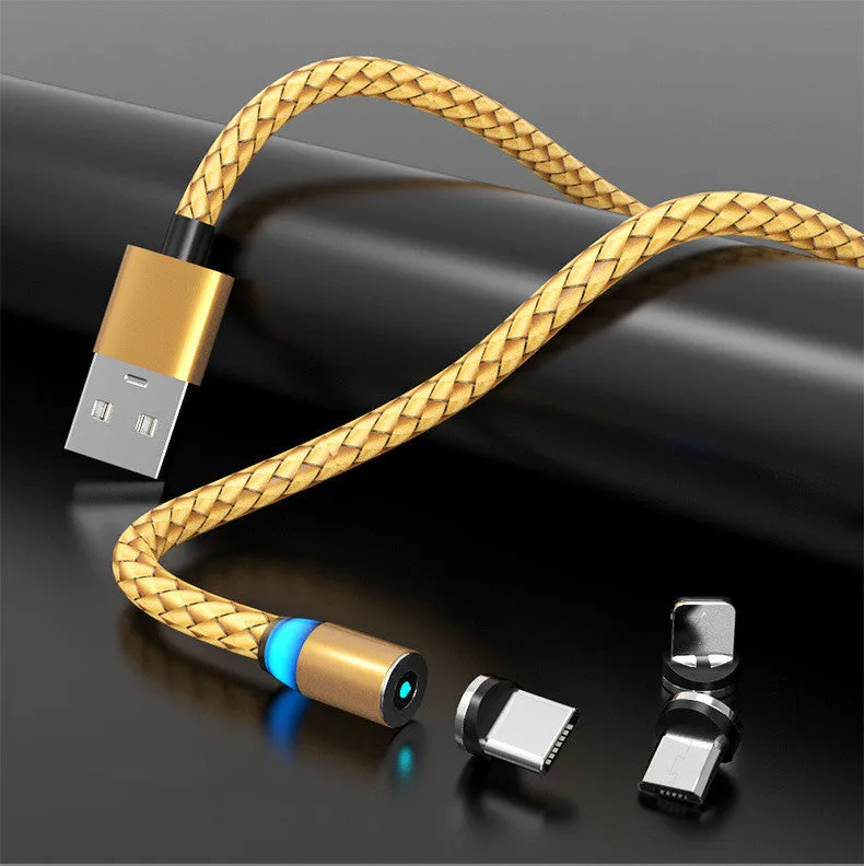 Breathing light magnetic charging cable with LED indicator, showing black 2-metre length and magnetic USB-C connector.